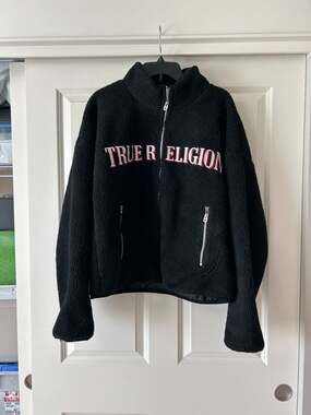 True Religion Jet Black TR Logo Sherpa Jacket